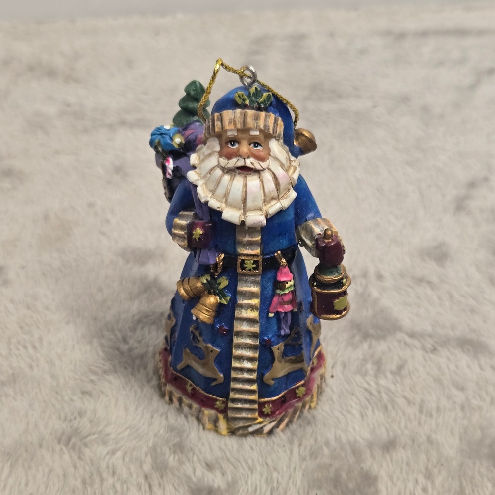 Vintage Style Blue Santa Claus Resin Christmas Ornament Reindeer Lantern 3.75in